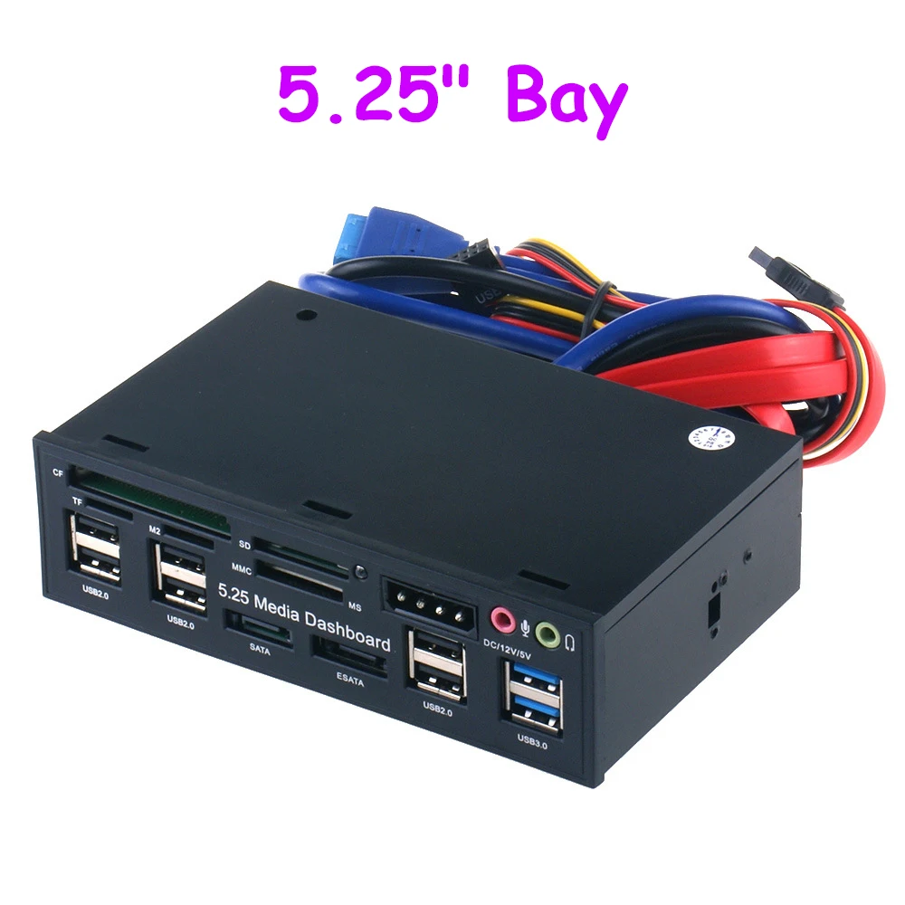 5,2" Bay Многофункциональный USB 3,0 концентратор eSATA SATA порт внутренний кардридер ПК медиа Передняя панель аудио для CF TF SD MS M2 MMC