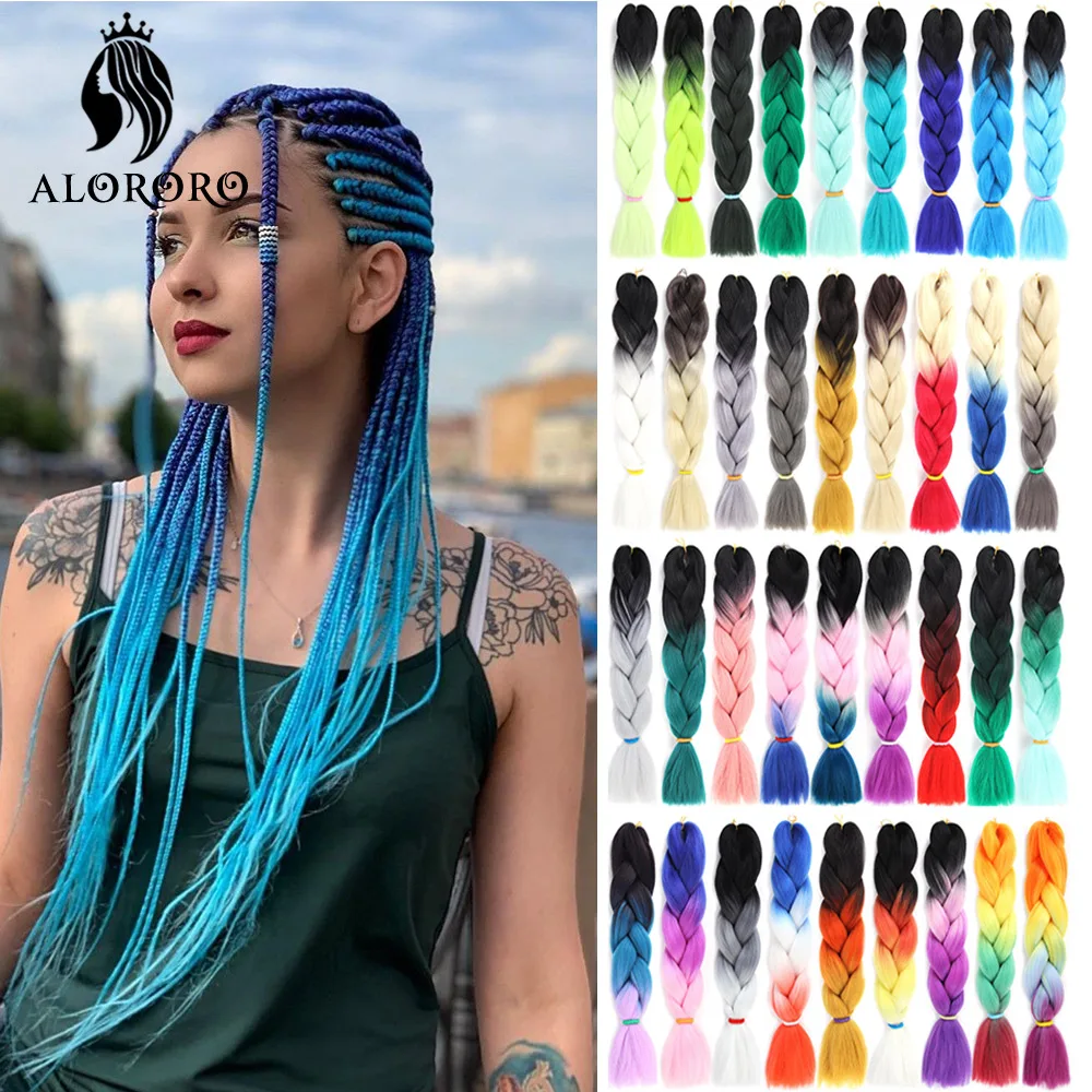 Alororo-Extensión de cabello sintético para trenzas, producto de cabello trenzado Afro Blue Yaki, 24 pulgadas