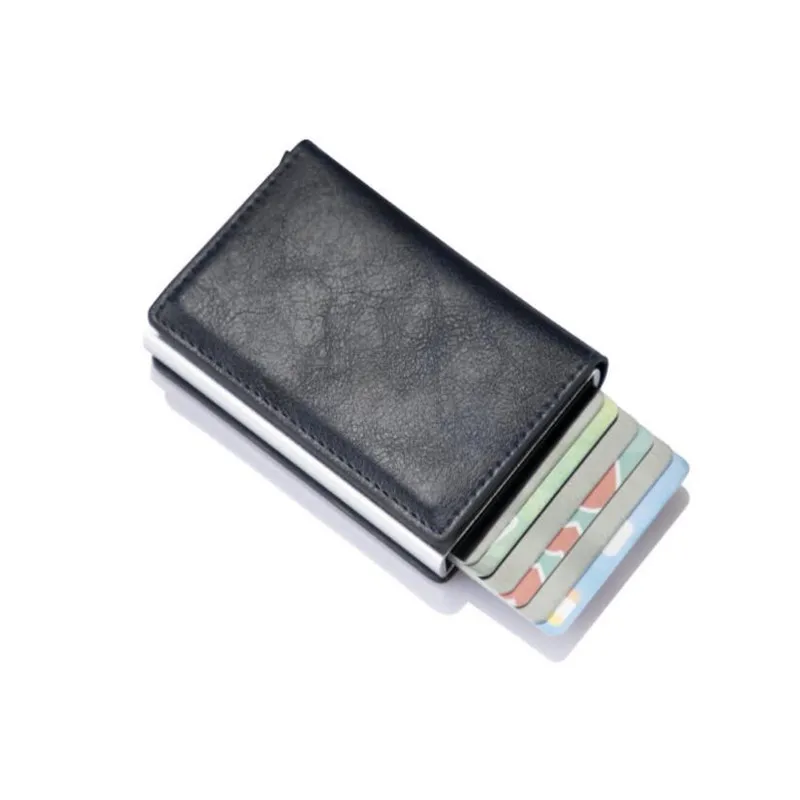 Credit Card Holder Wallet Men Women RFID Aluminium Box Vintage Crazy Horse PU Leather Bank Cardholder Case