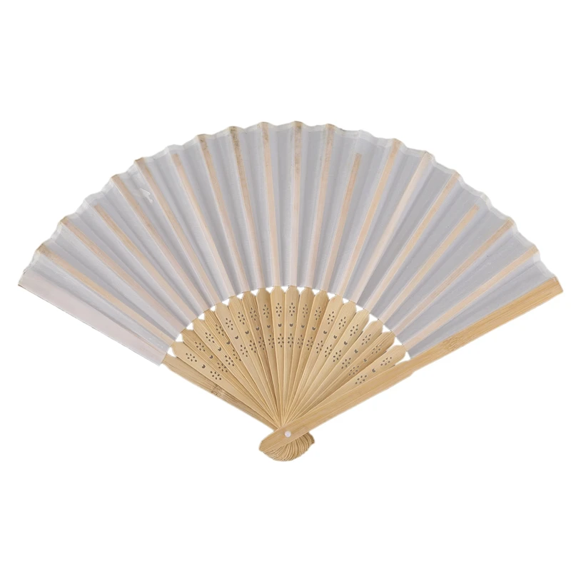 Promotion-10 pcs/lot 21cm White Color Fabric Hand Fan, Silk Hand Fan Wedding Party Promotion Favor