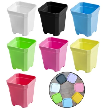 

10pcs Mini Square Plastic Plant Flower Pot Home Office Decor Planter Colorful With Pots Trays Green Plant Garden Supplies