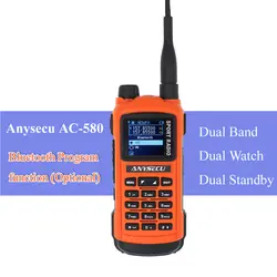 Anysecu профессиональный спортивный радио AC-580 УФ Двухдиапазонный 144/430mhz walkie talkie 5W Bluetooth Программа функция опционально