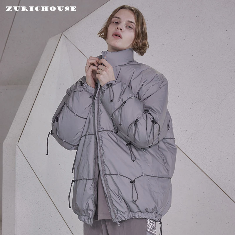 ZURICHOUSE Reflective Winter Jacket Woman Streetwear Fashion Luminous Winter Coat Oversized Couple Series Women's Parka