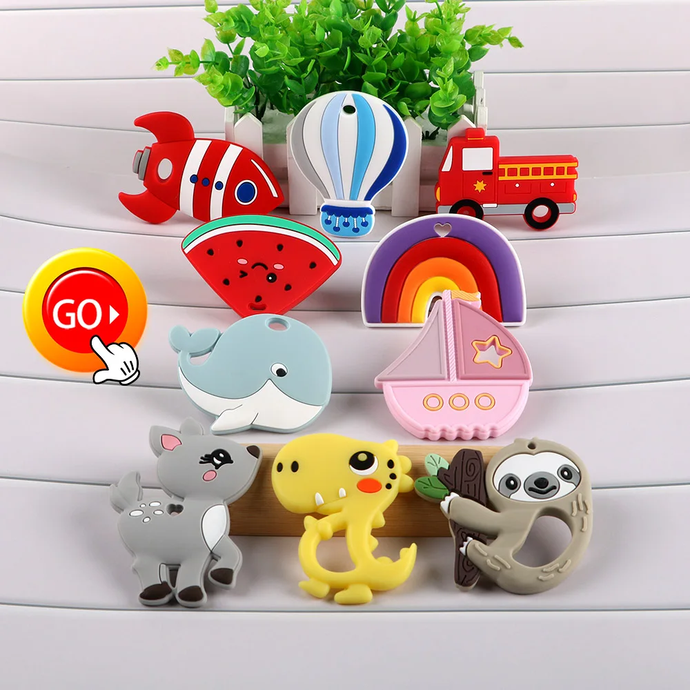 baby teething items cheap	 Kovict 1pcs Animal Silicone Teether BPA Free Food Grade Silicone Pandents DIY Pacifier Chain Accessories Children Molar Toys baby teething items	