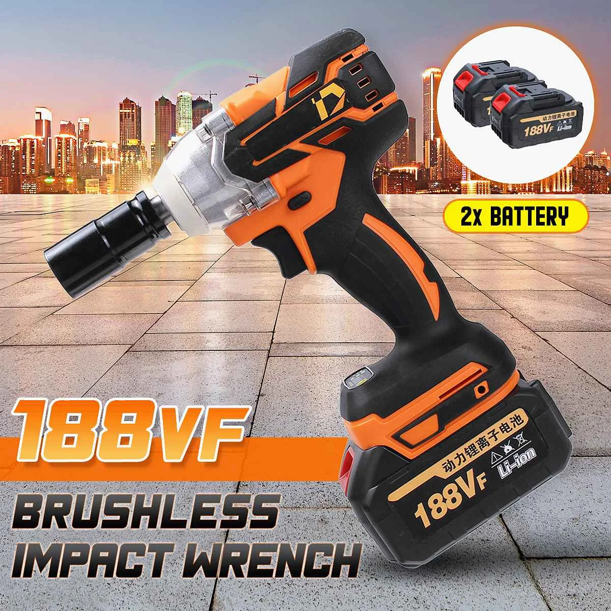 

188VF 380N.m Cordless Brushless Electric Wrench Impact Socket 2X15000mAh Li Battery Hand Drill Installation Tools 100-240V