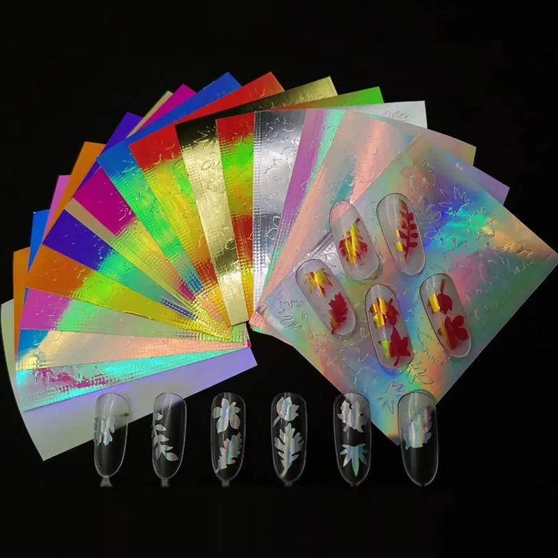 Кленовый лист дизайн ногтей наклейка голографическая 3D Осенний лист передачи водяные наклейки для ногтей декоративные наклейки Маникюр Искусство аксессуары