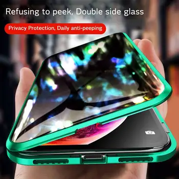 

For Iphone XR XS X 11Pro MAX 8 7 Plus Magnetic Tempered Glass Privacy Metal Phone Case Coque 360 Magnet Antispy Protective Cover