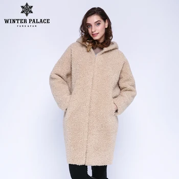

WINTER PALACE 2019 Women's New Wool Coat Long Hooded Fur Coat Long Hooded Granule Fur Coat Winter Warm And Windproof Wool Coat