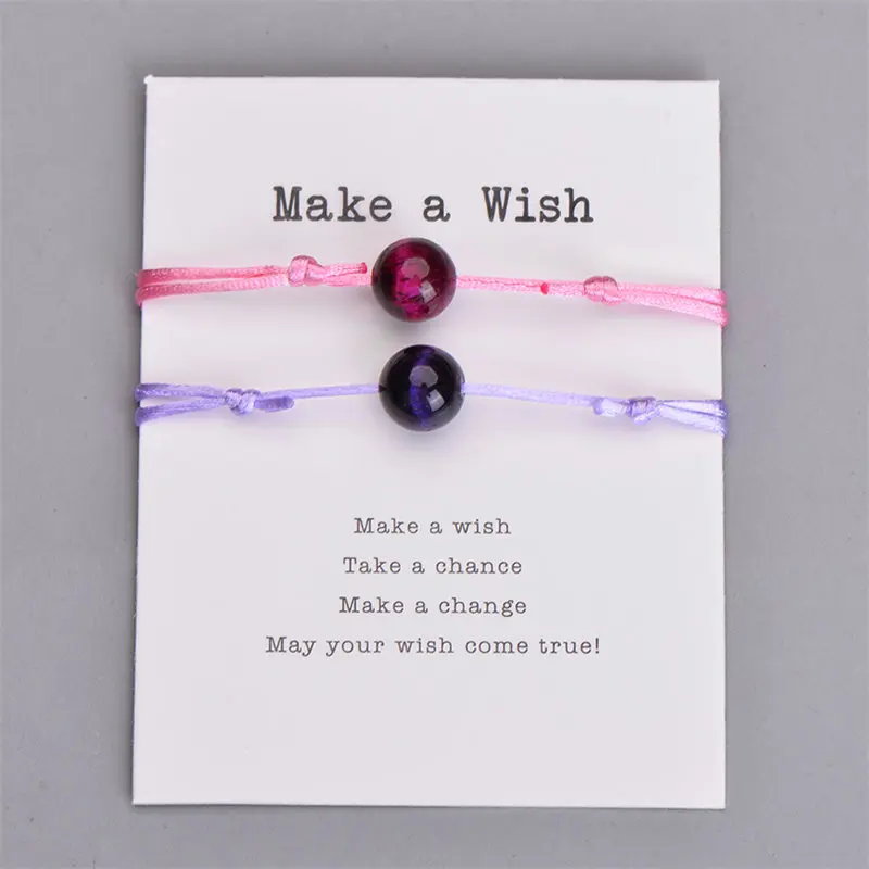 lt pink purple rope Pipitree 2 шт./компл. 10 мм настоящий натуральный тигровый глаз камень бусина пара браслетов для женщин и мужчин влюбленных браслет из Красной Нити пожелание ювелирные изделия подарок - Окраска металла: lt pink purple rope