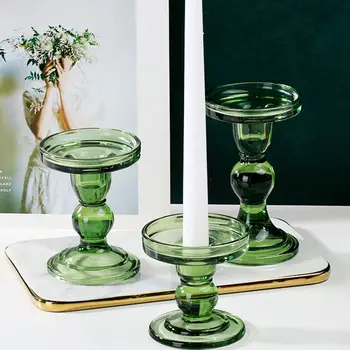

1pc Retro Candlestick Dark Green Glass Candle Holder Spiral Pattern Candle Shelf ​Candlesticks Candle Holder Desktop Decor Home