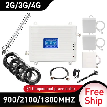 

GSM LTE DCS WCDMA 900/1800/2100mhz Cell Phone Signal Booster 2G 3G 4G 70dB Mobile Cellular Signal Repeater Power Splitter 20dbi