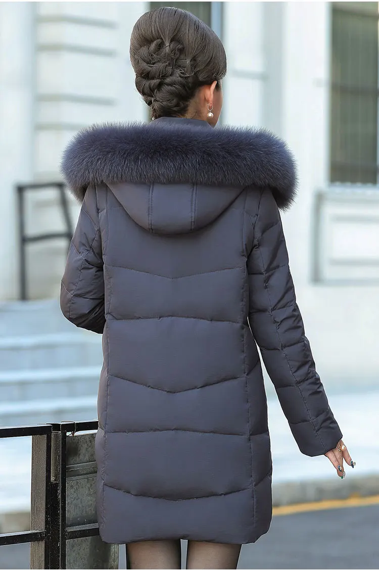 Big Brand Genuine Product Middle-aged WOMEN'S down Jacket Hooded Warm Large Size Women's White Duck down Coat Mid-length Middle