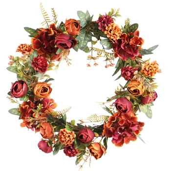 

Autumn Color Thanksgiving Day Tea Bud Hydrangea Wreath Wreath European-Style Simulation Plant 40cm Holiday Decoration
