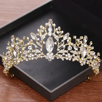 

Baroque Crystal Tiaras And Crowns Wedding Hair Accessories Light Gold Bridal Crown Diadem Hair Jewelry Rhinestone Wedding Tiara