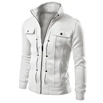 

Men Autumn Winter Solid Color Stand Collar Sweatshirt Buttons Decor Zipper Coat Men's work jacket with zipper stand-up collar