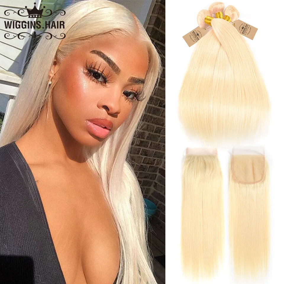 Wiggins 613 Blonde Bundles With Closure Brazilian Straight Hair 3
