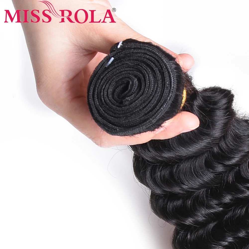 Мисс Рола волос глубокая волна перуанской пучки волос с закрытием 100% натуральные волосы натуральный черный 4 Связки с 4*4 застежка-Remy
