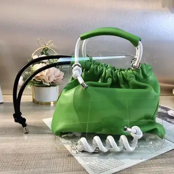 

Fashion Acrylic Transparent Bag Full Landscape Handbag Shoulder Messenger Bag Sheepskin Coil Decoration Color Matching Handbag