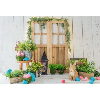 

Easter Background Photography Rabbits Eggs Wood Wall Baby Newborn Portrait Photography Backdrop Photocall Photo Studio