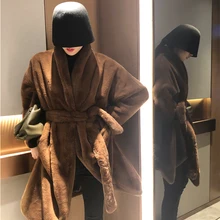 Женский Тренч, нордическая ниша, дизайнерское пальто из искусственного меха, банный халат с поясом, женские пальто, зима, Дизайнерская куртка