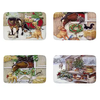 

Christmas Cartoon Horse cat printed Flannel Floor Mat Anti-Slip Tapete Floor Mats Kitchen Doormat welcome mats for front door