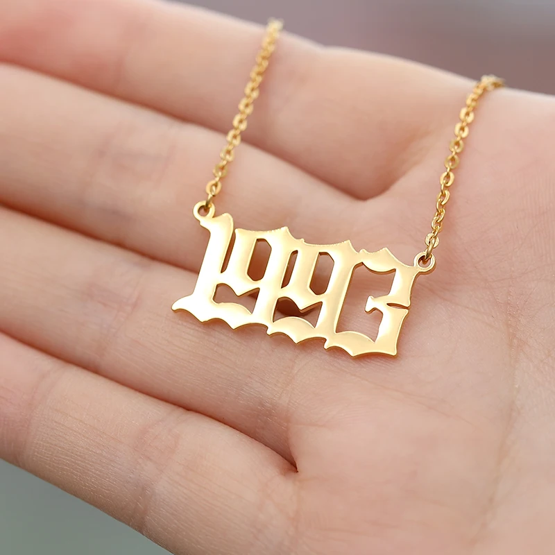 Gold Pendant Necklace Birth Date Necklace Birth Year Chain Stainless Steel