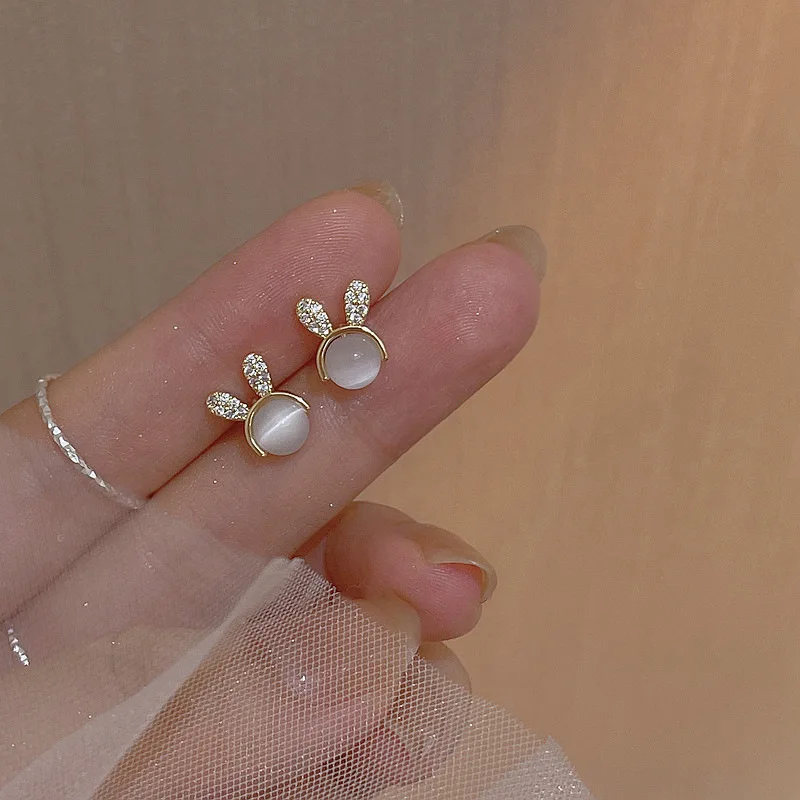 2024 New Arrival Stud Earrings Fashion Opal Women Classic Korean Cute Little Rabbit Retro Simple Female Jewelry 4
