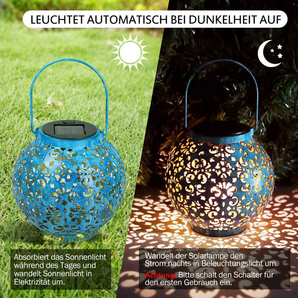 Retro Hollow Lantern Light Solar LED Lamp Handheld Hanging Projector Lamp Outdoor Garden Waterproof Lawn Landscape solar garden lanterns