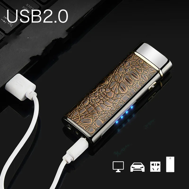 Двухдуговые Плазменные USB ветрозащитные, импульсные индукционные зажигалки для сигарет, металлические электронные смарт-дисплеи, мощные зажигалки для мужчин, подарок