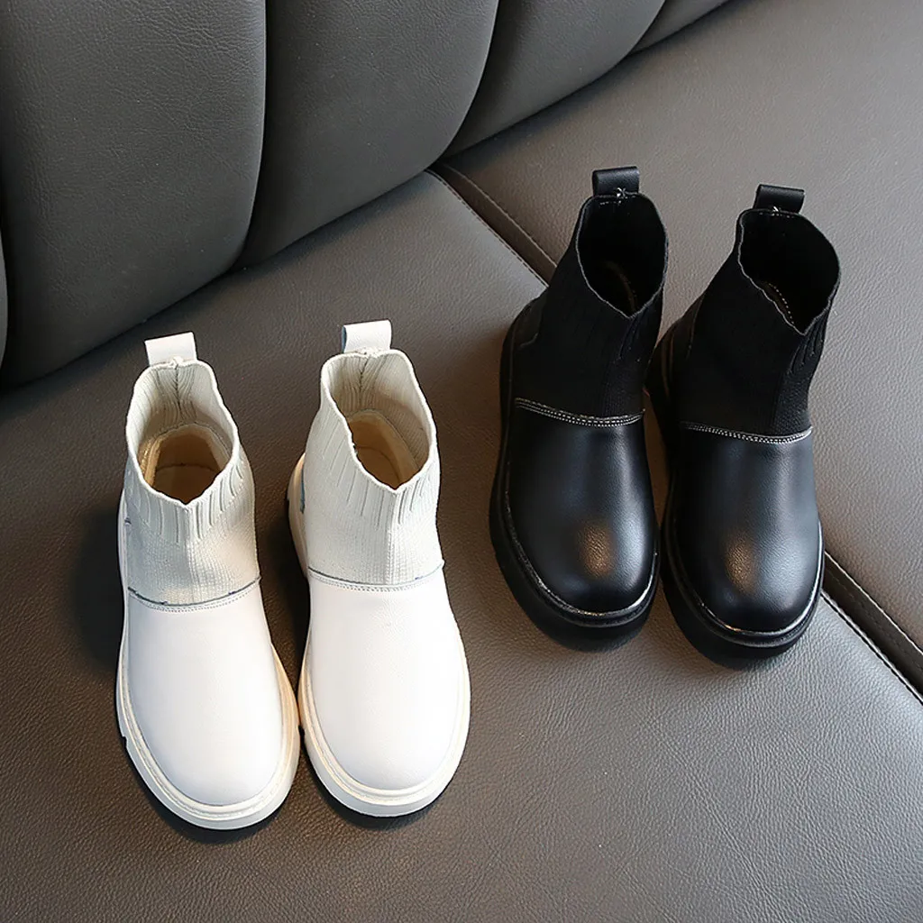 Ботинки для девочек; высокие бархатные ботинки в английском стиле; однотонные зимние ботинки из искусственной кожи с заплатками; новая детская обувь с обручем; 25-33