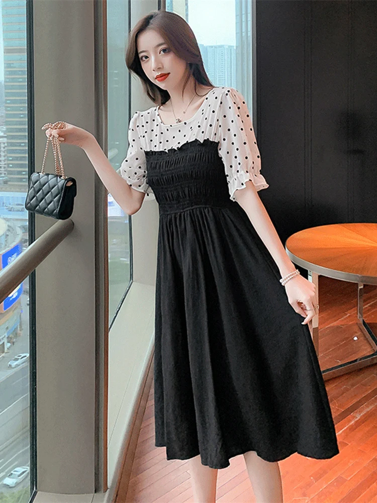 

2021New Square Collar Patchwork Elegant Dress Fashion summer Dresses