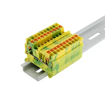 

Din Rail Ground Terminal Block 10Pcs PT-2.5PE Spring Connection Feed Through Push In PT2.5-PE Wire Conductor