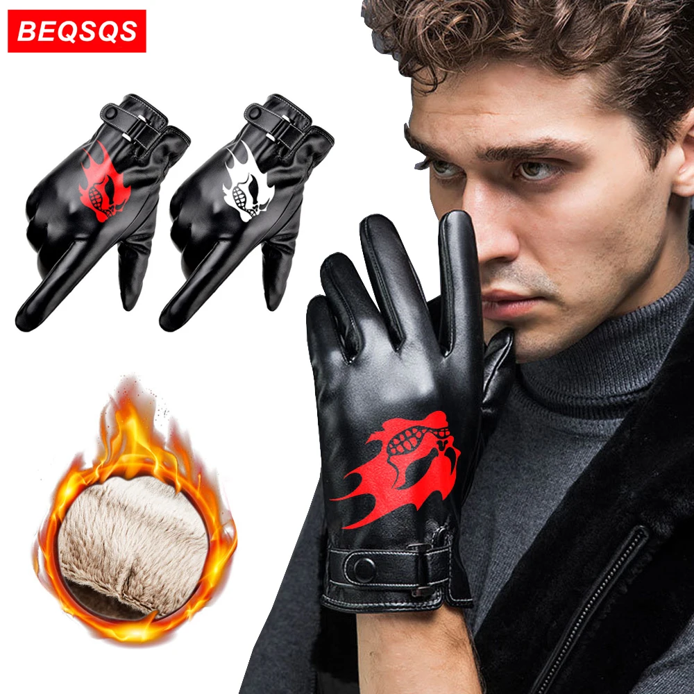 

BEQSQS 1Pair Winter PU Leather Gloves For Men,Warm Thermal Touchscreen Texting Typing Driving Motorcycle Gloves With Wool Lining