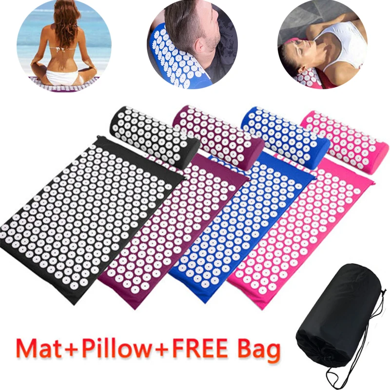 Acupressure Mat Neck Back Foot Massage Cushion Pillow Relieve Stress Pain Massage Acupuncture Yoga Mat 62*38cm Back Massager