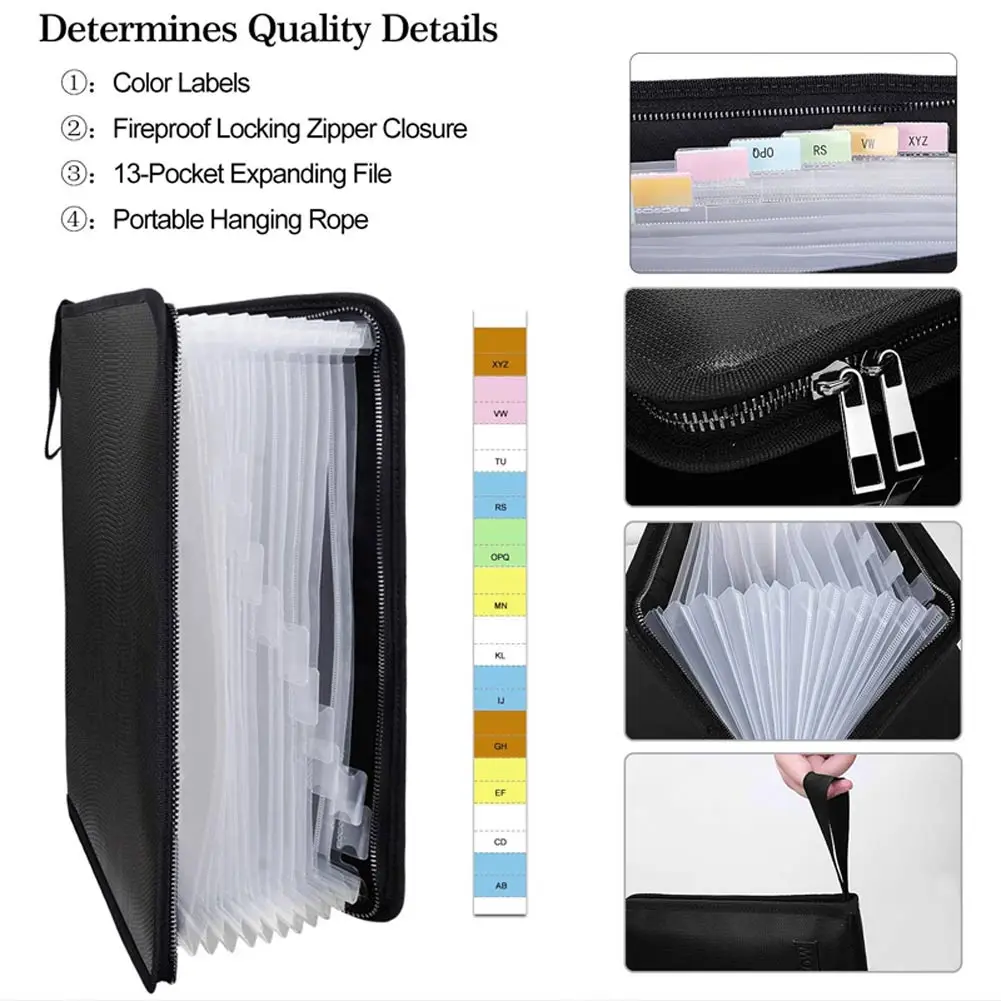 

Fireproof Waterproof File Folder Money Document Bag with 12 Pockets Zipper Closure Pouch OUJ99
