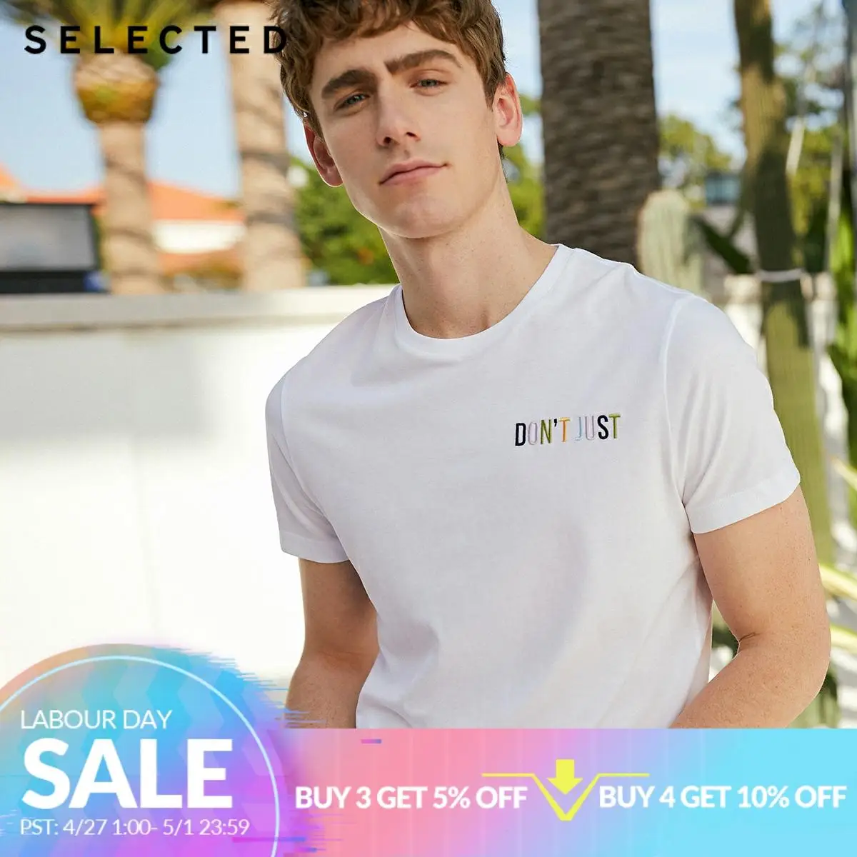

SELECTED Men's Summer 100% Cotton Printed Short-sleeved T-shirt S|419201555