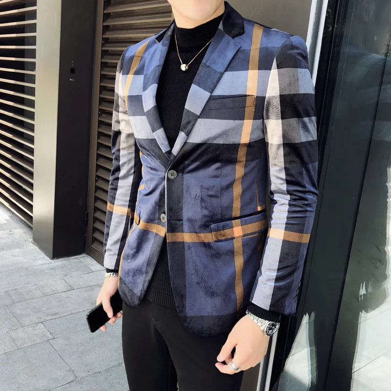

2020 Spring Business Casual Homens Blazer Hombre Wedding Party Club Terno Masculino Stylish Blazers Plaid Check Blazer Suit Men
