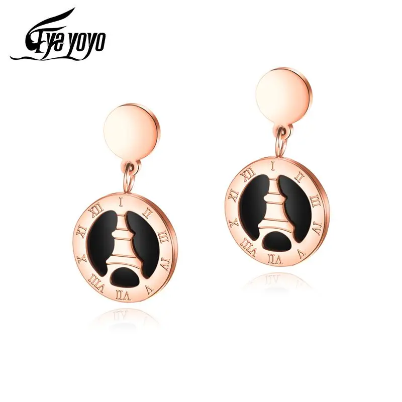 EyeYoYo 316 сталь круглые цифры серьги гвоздики для женщин розовое золото Париж мода