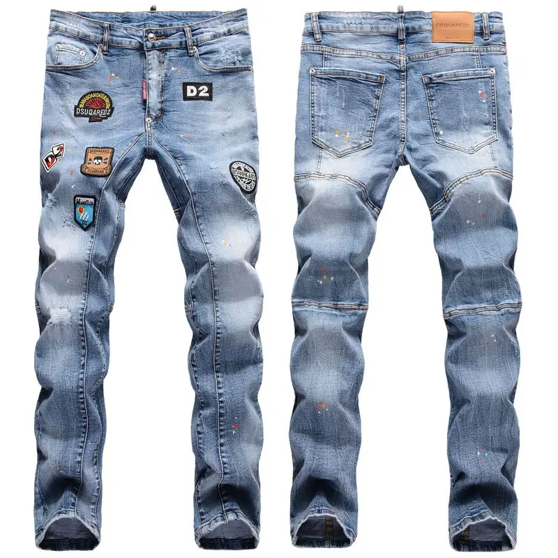 

the Italian new elastic patch embroidered badges hole in hand-painted paint some embroider little straight jeans male