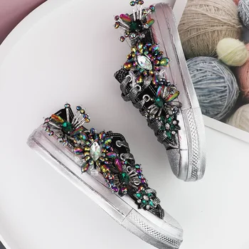 

Rhinestones Luxury Vulcanized Shoes Women Designers Crystal Sneakers Women's Canvas Casual Flat Sports Shoes Woman Basket Femme