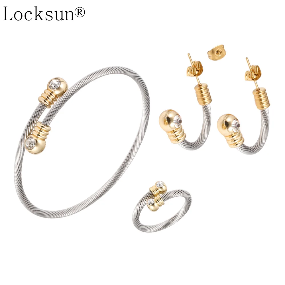 Locksun новые серьги-гвоздики с открытым кольцом комплекты браслетом Модный золотой