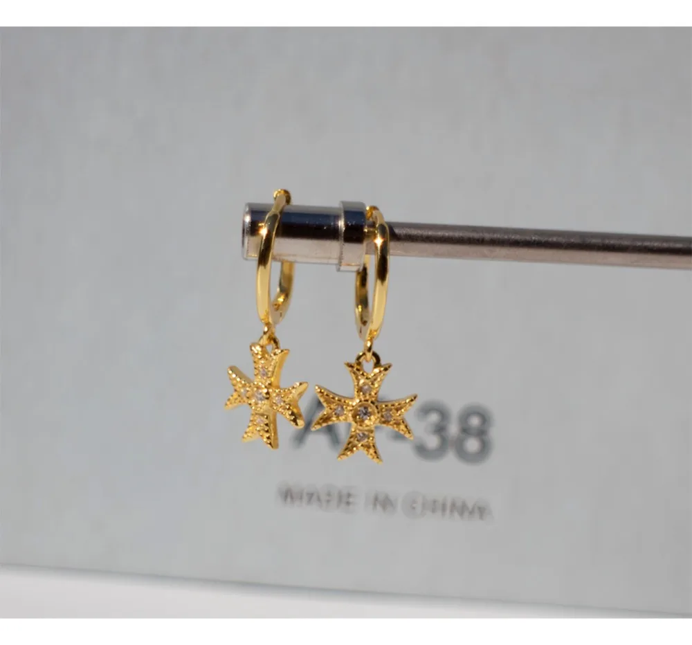 Серьги из стерлингового серебра 925 пробы, модные циркониевые серьги с крестом и геометрическим узором, Короткие серьги-капельки, серьги с застежкой в виде кости, трендовые серебряные серьги для мальчиков и девочек