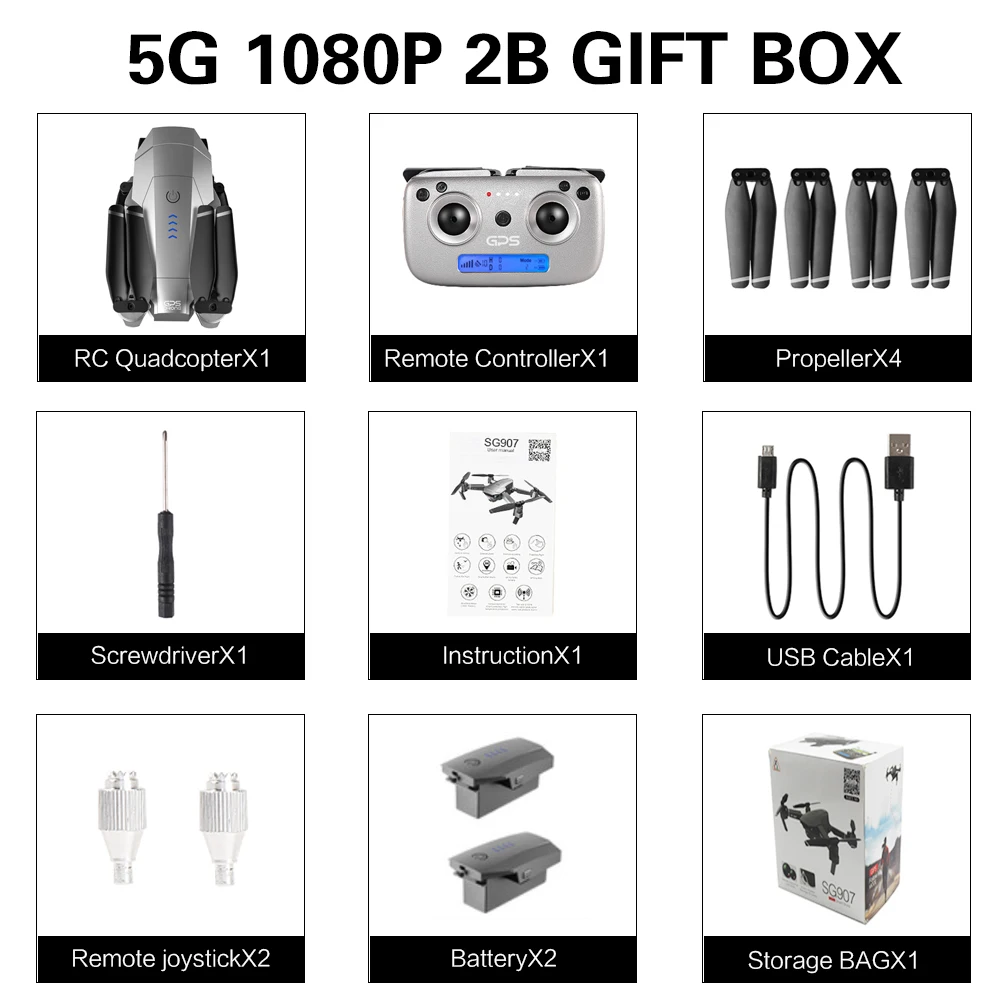 SG907 5G GPS Drone with 4K HD Dual Camera Wide Angle Anti-shake WIFI FPV RC Quadcopter Foldable Drone Professional GPS Follow Me - Цвет: 5G 1080P 2B Gift box