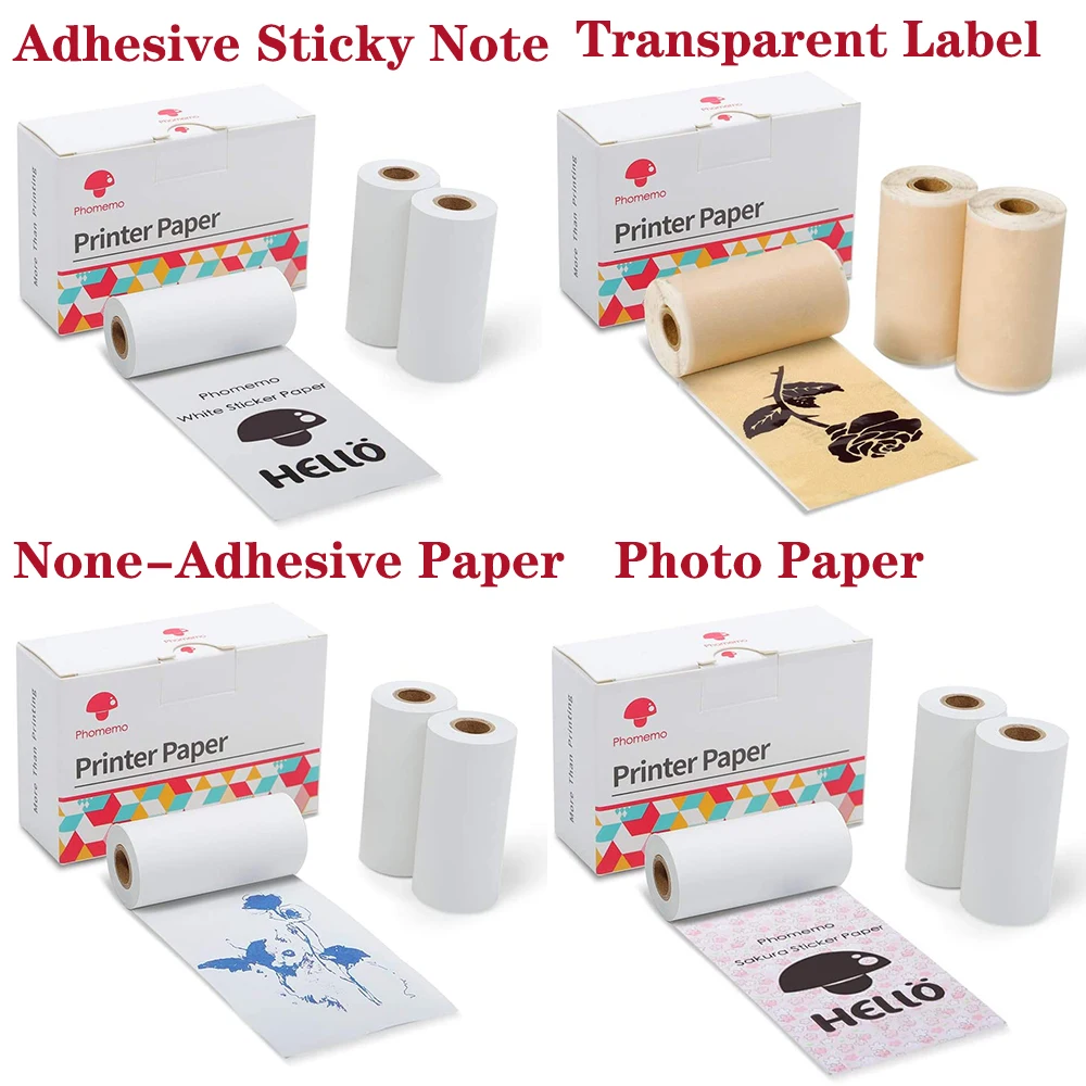 Phomemo-papel térmico autoadhesivo para impresora, papel fotográfico para imprimir etiquetas adhesivas, para iphone, M02/M02S/M02Pro