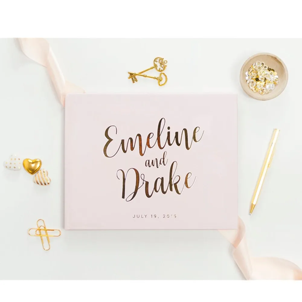 personalize Wedding Guest Book names and date guestbook Horizontal Blush Gold Foil Keepsake custom Instant Photo | Дом и сад