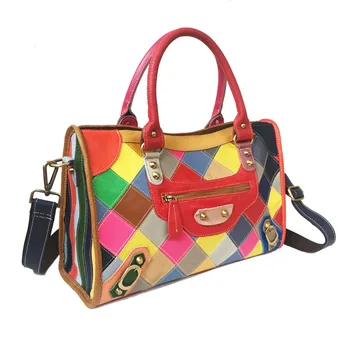 

Cowhide Women's Handbag Crossbody Bag Leather Stitched Plaid Bag