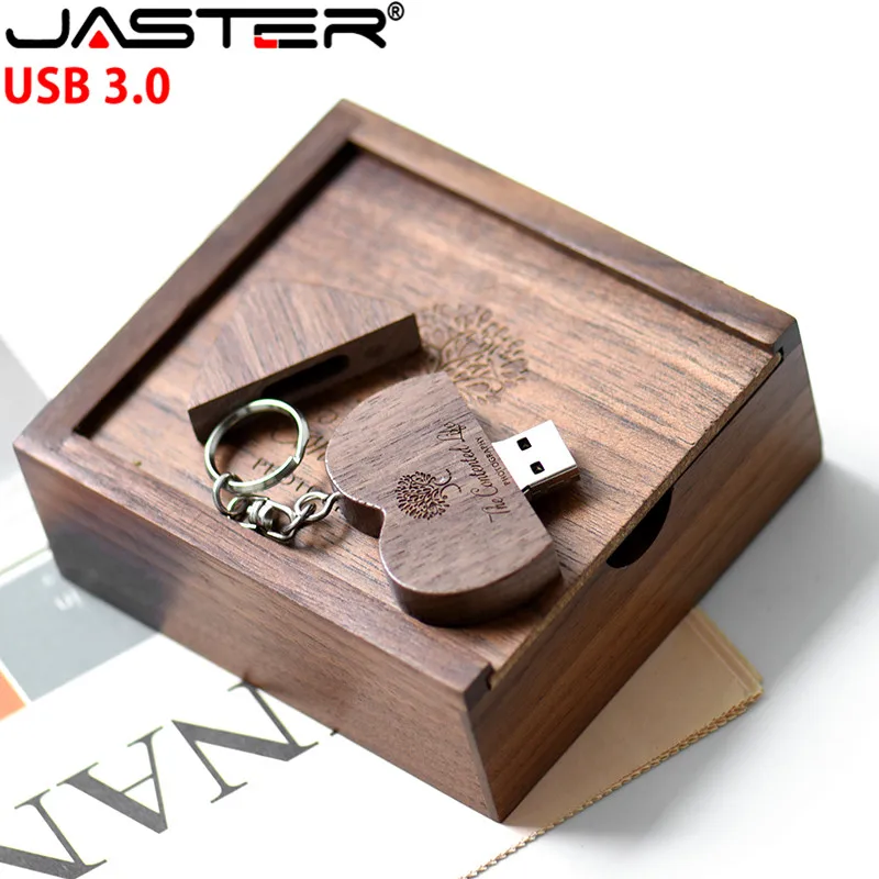 JASTER USB 3 0 флеш накопитель с деревянным сердцем + упаковка Накопителя 8 ГБ 16 32 64