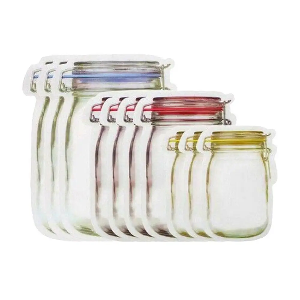 10Pcs jar zipper bags food storage snack sandwich ziplock reusable leak proof HU 
