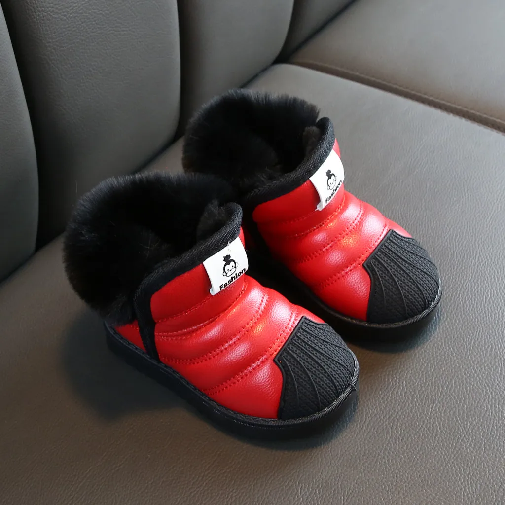 Детские зимние ботинки; Водонепроницаемая теплая зимняя обувь для маленьких мальчиков и девочек; резиновая обувь без застежки; сплошной цвет дышащий; детские ботинки