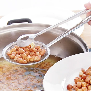 

Silver Stainless Steel Colander Strainer Spoon Oil Scoop Drain Fried Chicken Leg Strainer Snack Fried Pan Food Clip Oil Strainer